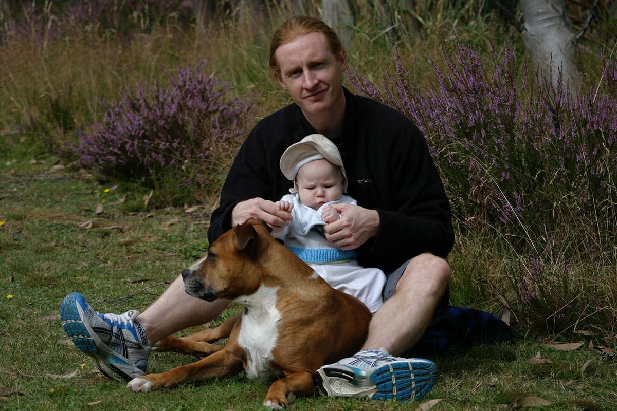 Callum Harland, baby Abel & Rusty