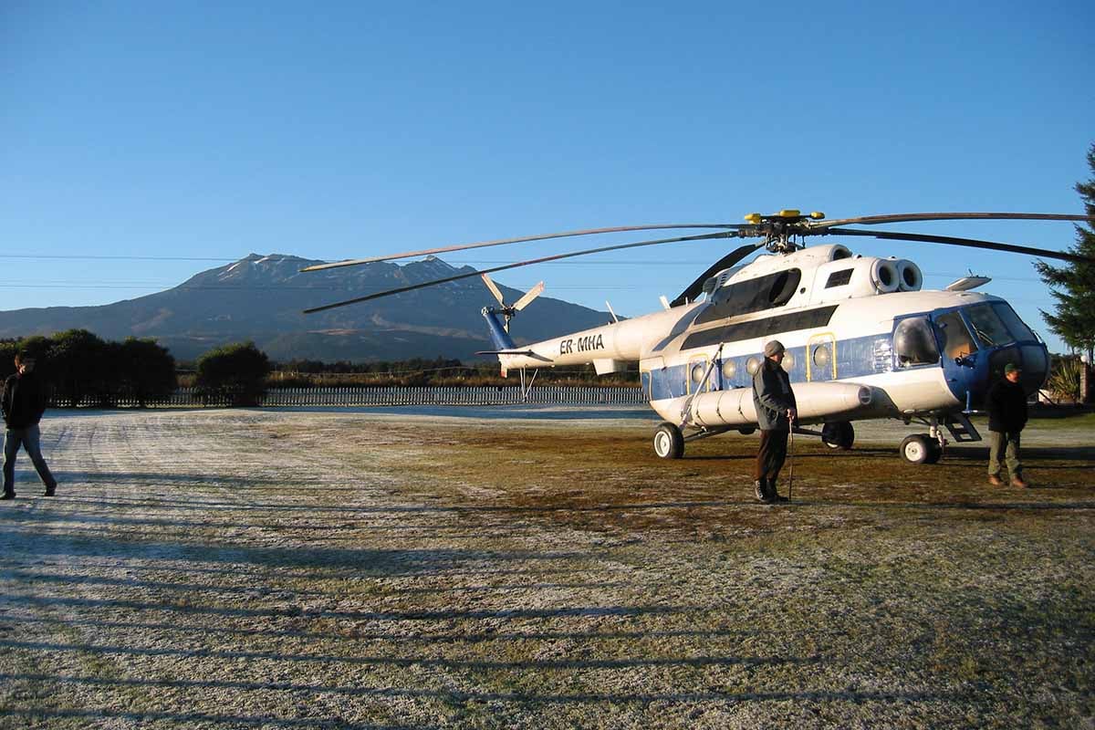 Helicopter Services ER-MHA Mil-8 at Discovery helipad with Mt Ruapehu