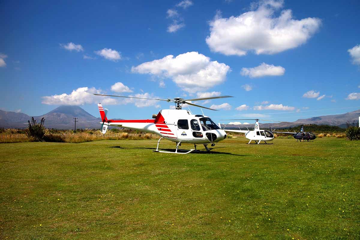 Helisika ZK-HIU, ZK-HIW and ZK-HFG parked at Discovery helipad