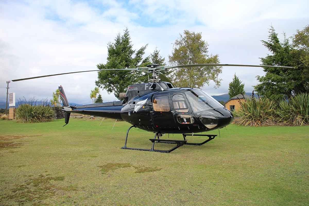 Skyline Aviation ZK-HFZ on the Helipad next to the Discovery chalets