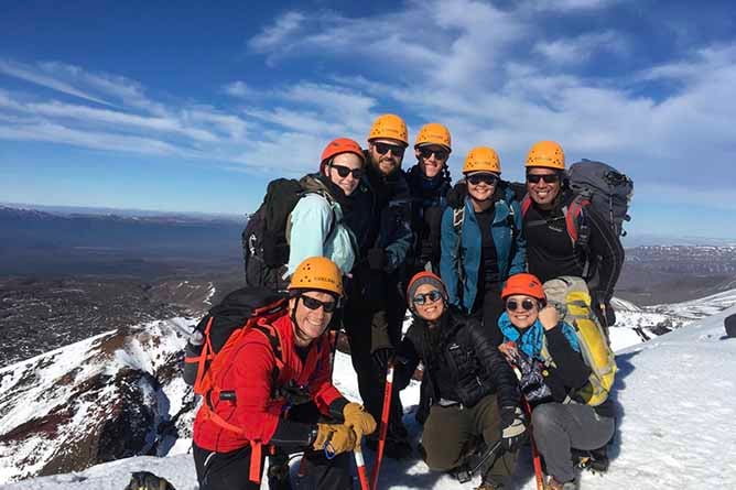 Guided group on the Tongariro Alpine Crossing during winter