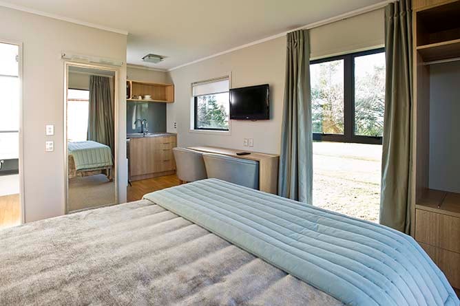 Interior of a Discovery Lodge chalet close to the Tongariro Alpine Crossing