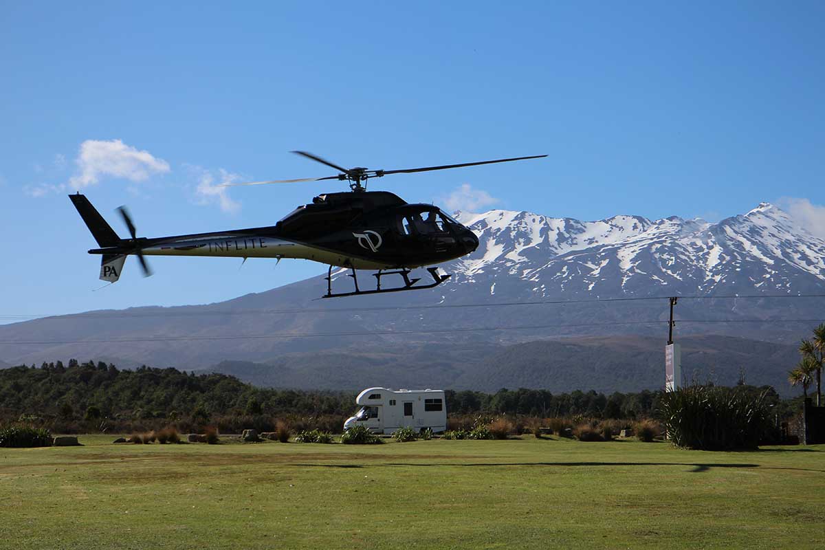 Inflite ZK-HPA coming into land at Discovery with Mt Ruapehu in the background